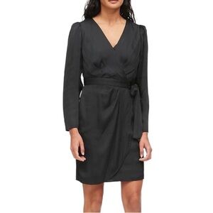Banana Republic Black Satin Puff Sleeve Wrap Dress